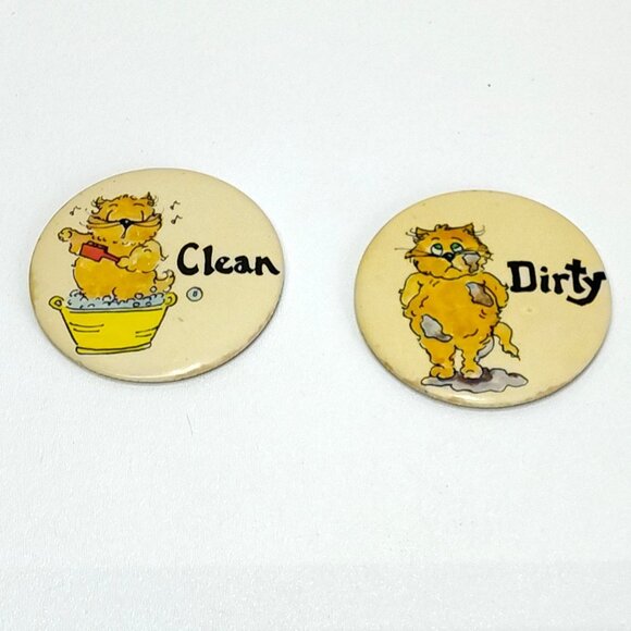 Clean Dirty Cat Magnets Gag Joke Kitchen Decor 1970s VTG Illustrations RARE HTF - Picture 1 of 5